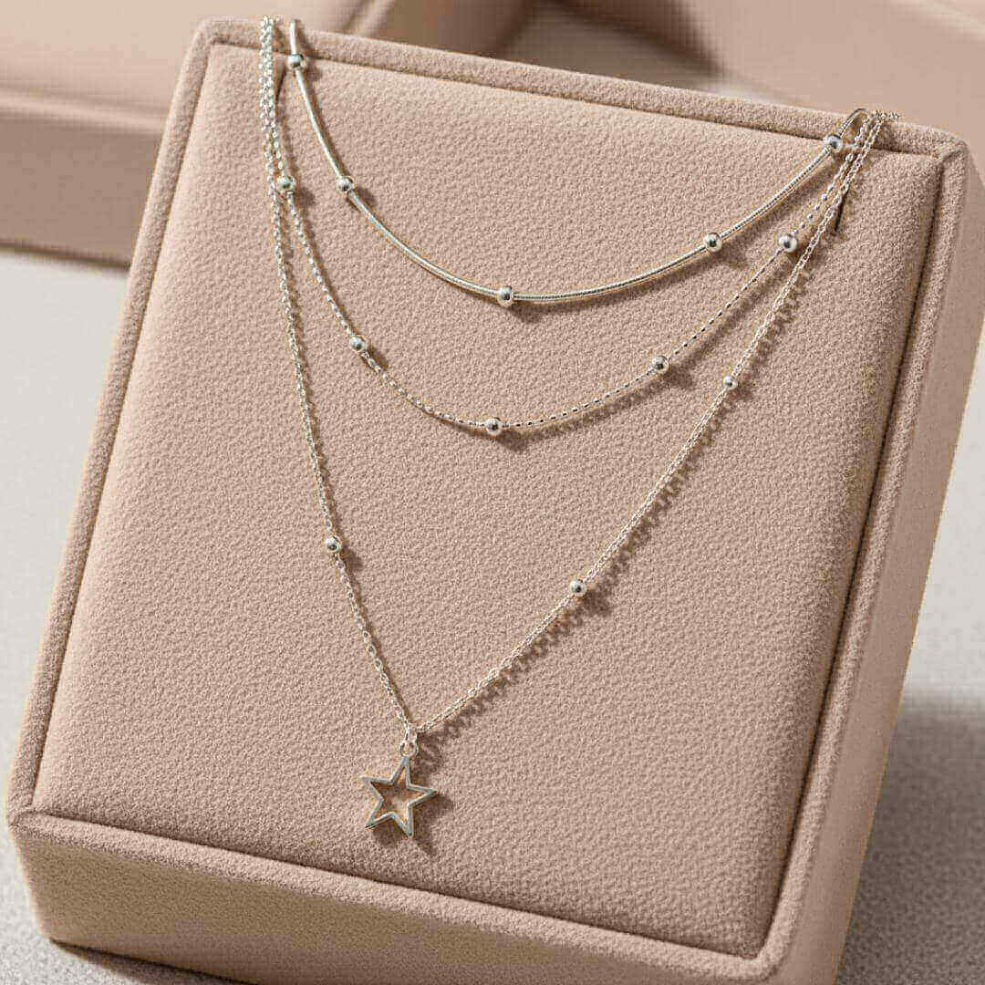 Silver Layered Star Choker Necklace