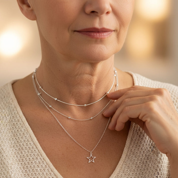 Silver Layered Star Choker Necklace
