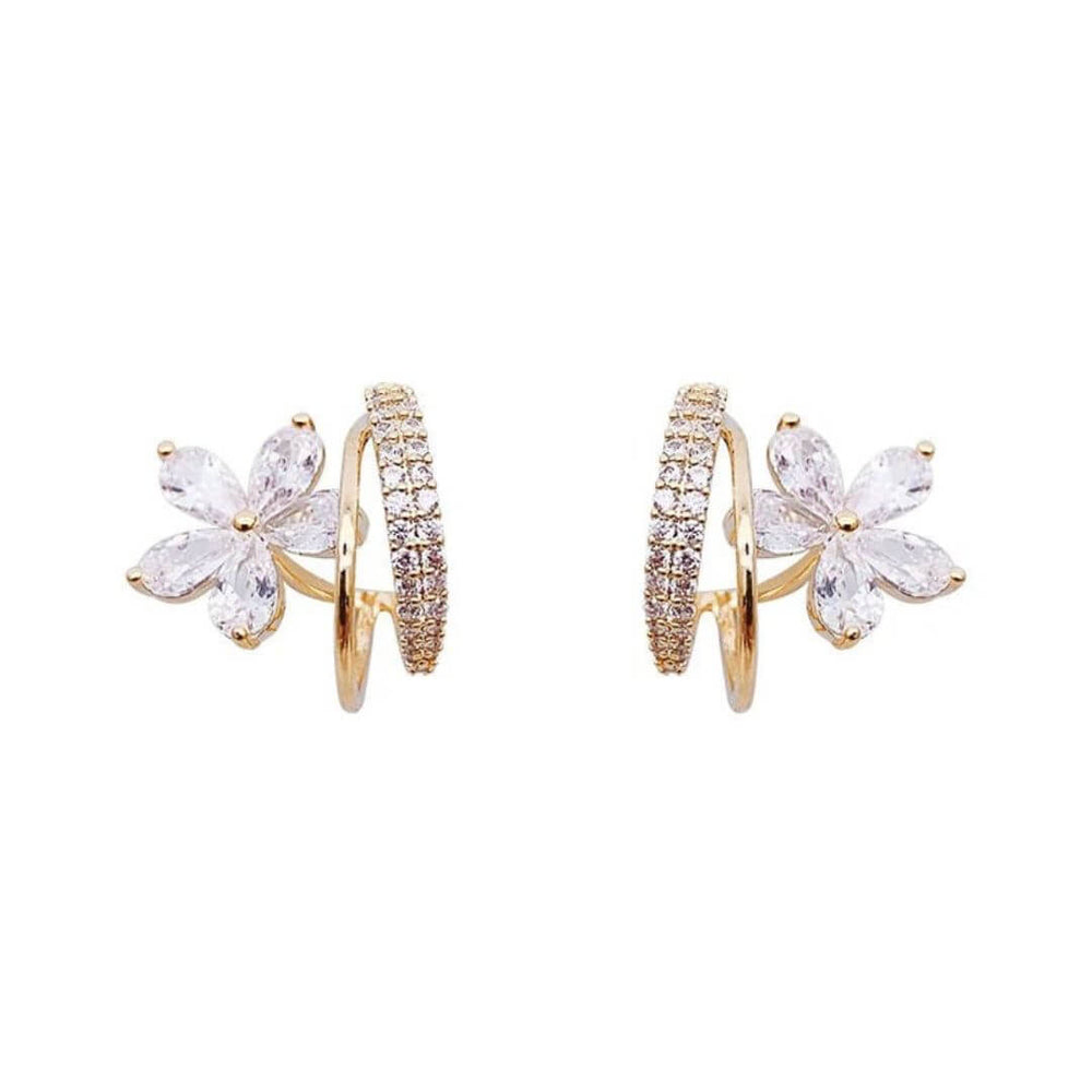 Crystal Flower Gold Hoop Earrings - Diane Jewelry