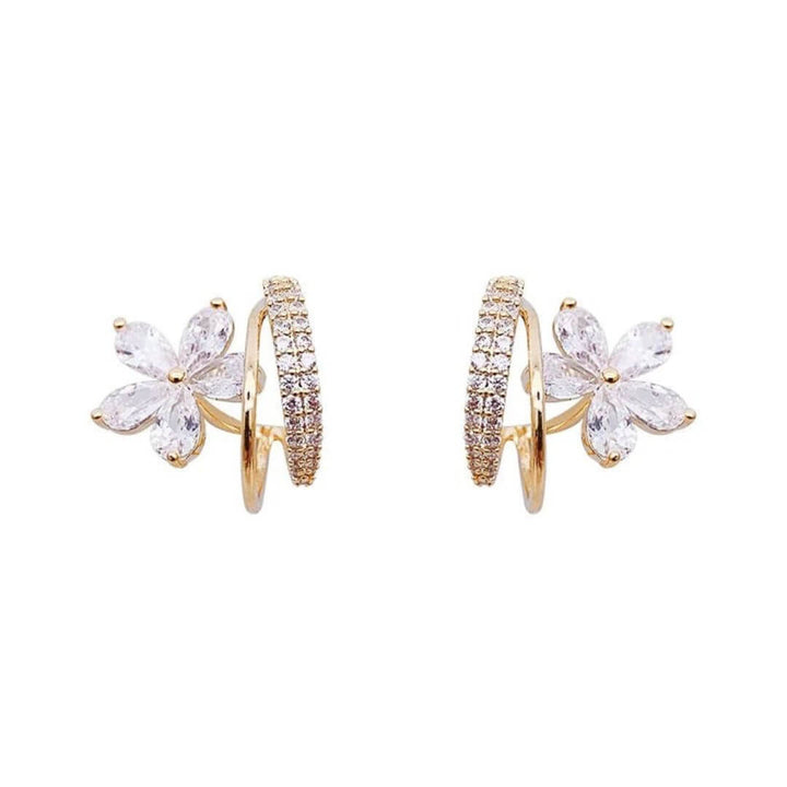 Crystal Flower Gold Hoop Earrings - Diane Jewelry