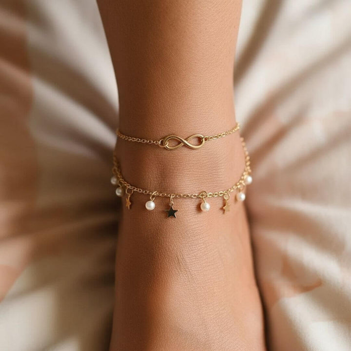 Gold Infinity Star Charm Anklet
