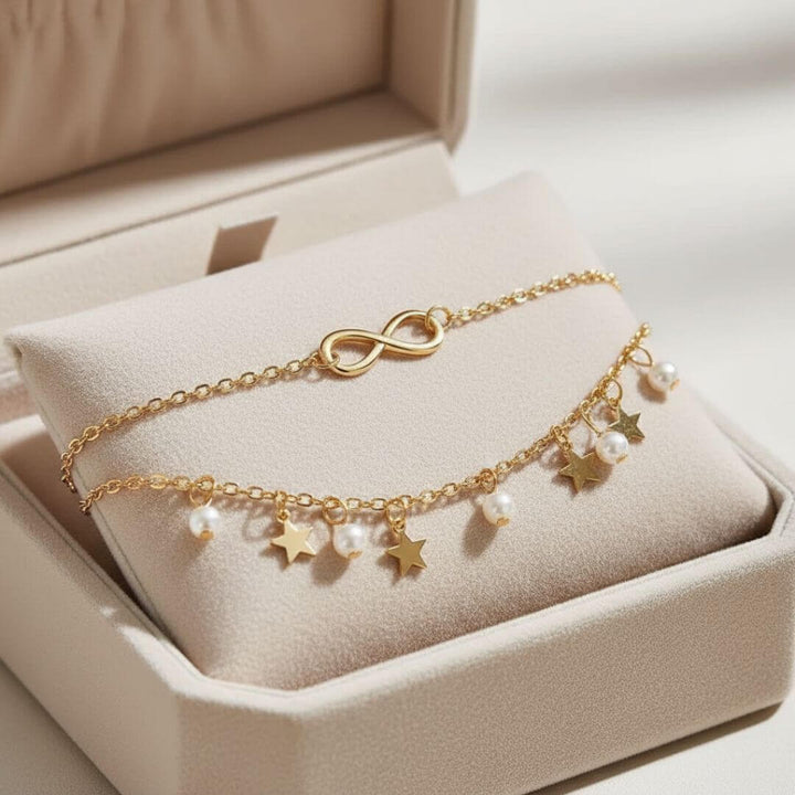 Gold Infinity Star Charm Anklet