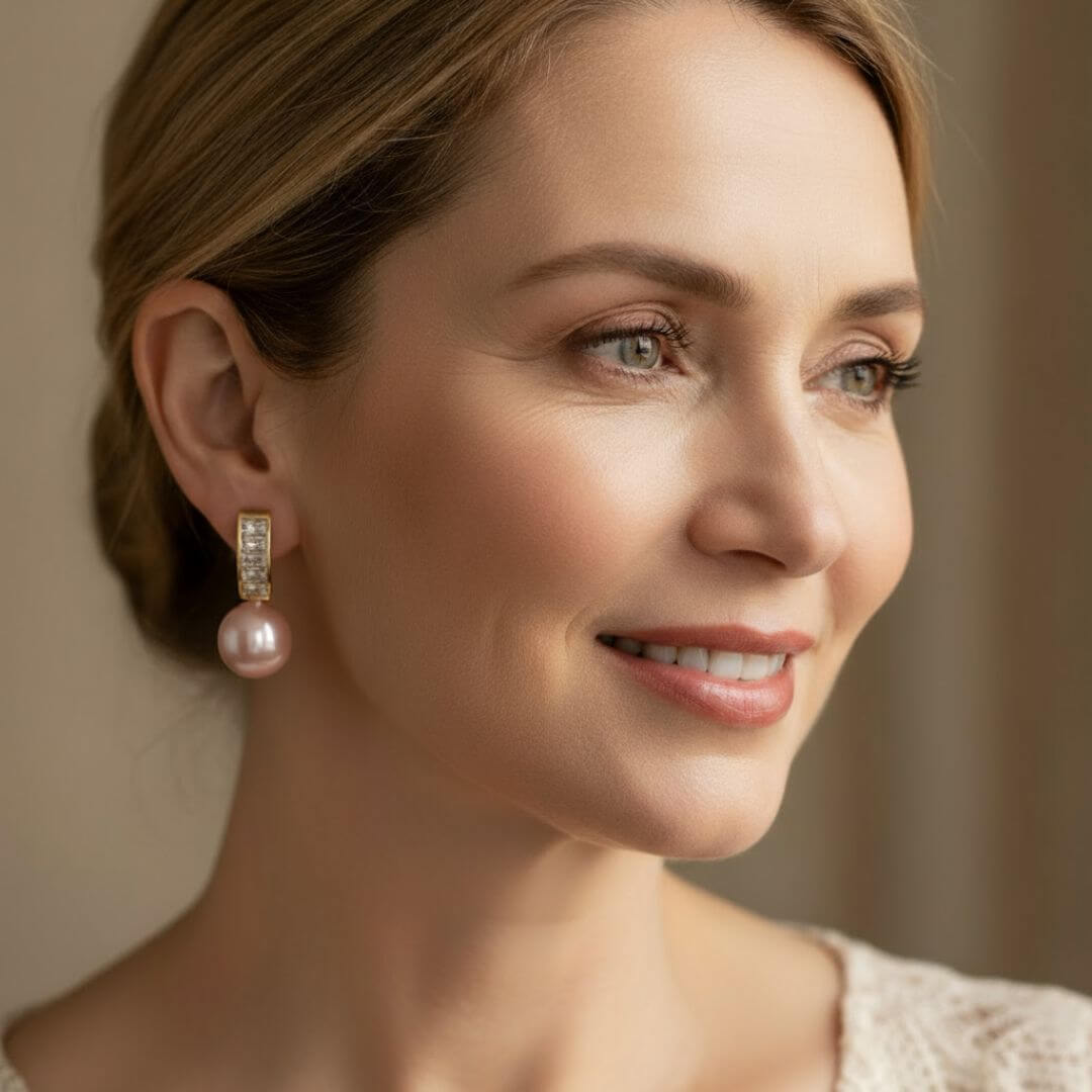 Gold Crystal Pink Pearl Earrings