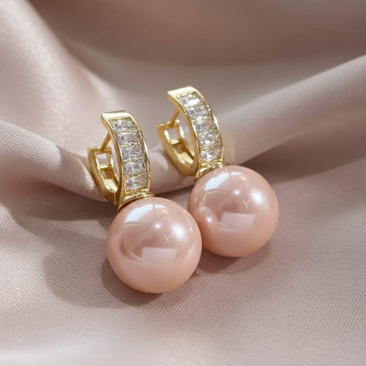 Gold Crystal Pink Pearl Earrings