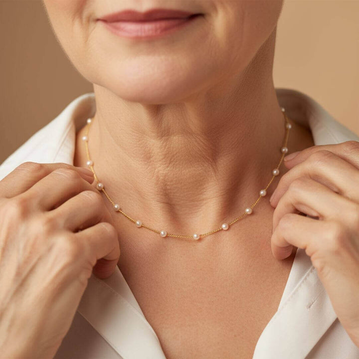 Gold Dainty Pearl Choker Necklace