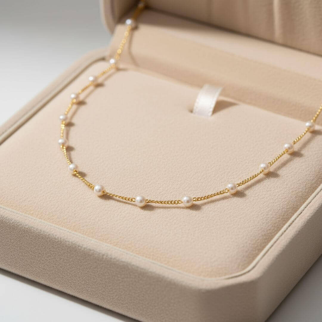 Gold Dainty Pearl Choker Necklace