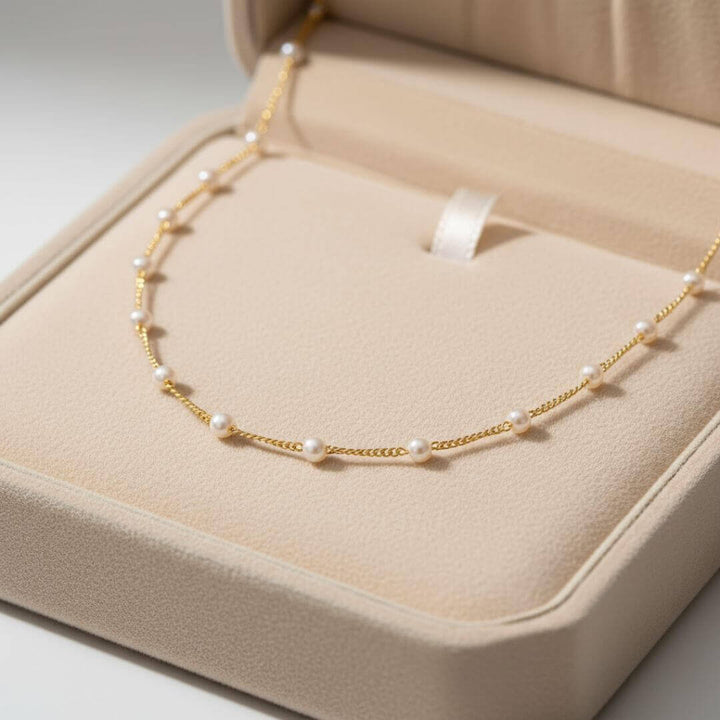 Gold Dainty Pearl Choker Necklace