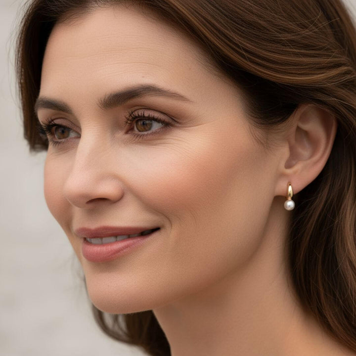 Gold Pearl Teardrop Stud Earrings