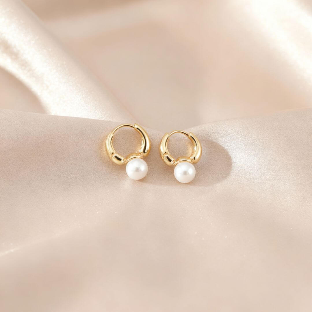 Gold Pearl Teardrop Stud Earrings