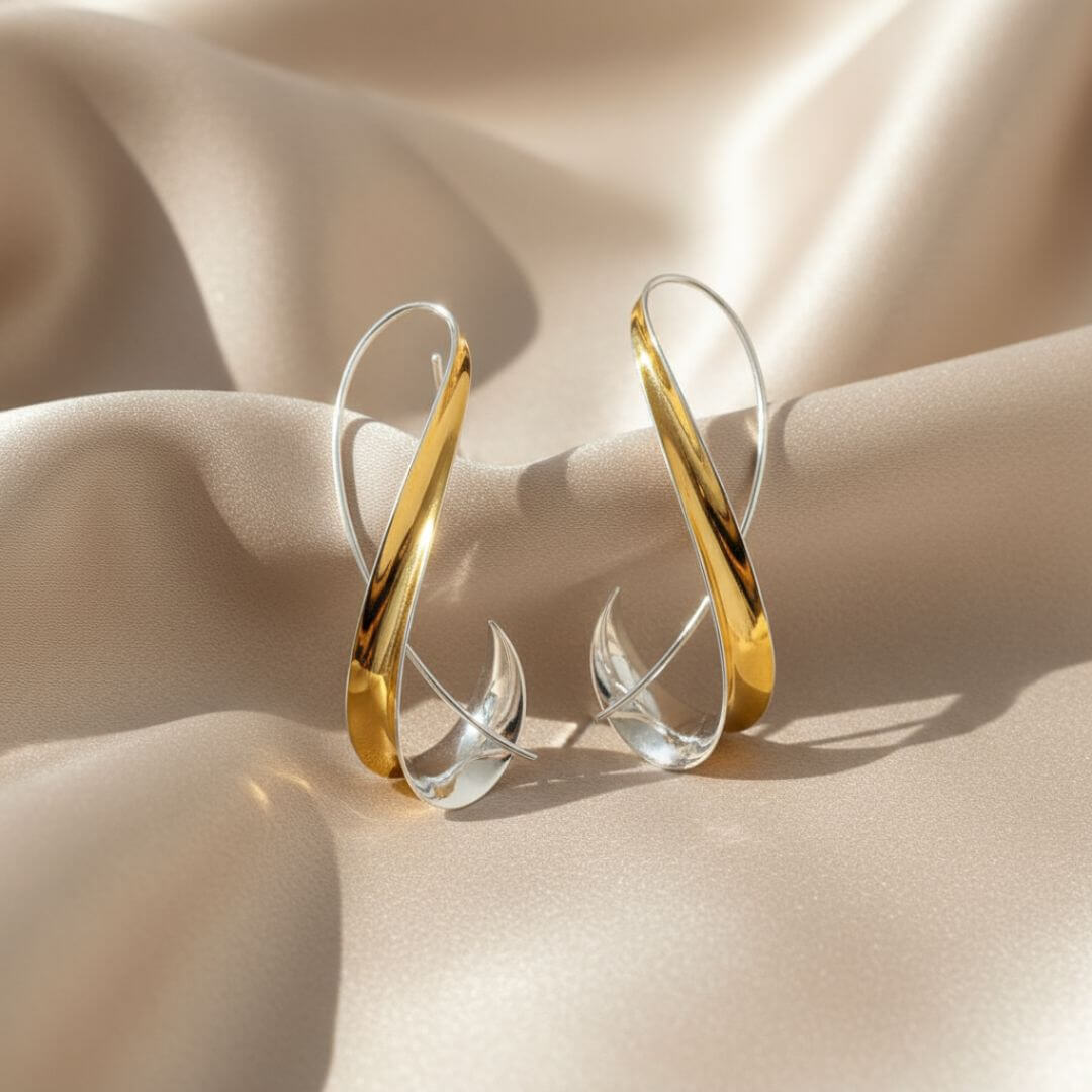 Gold Silver Twist Drop Earrings