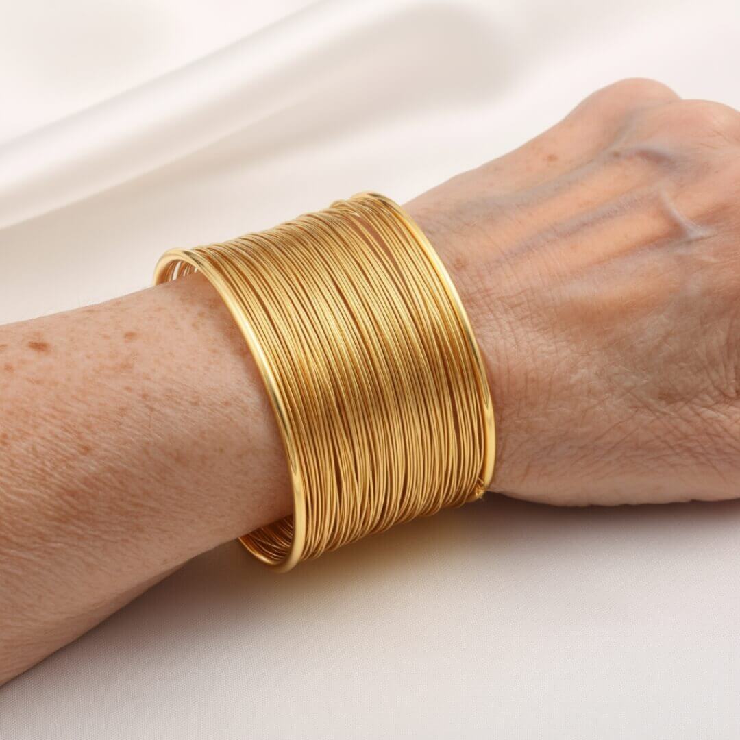 Gold Wire Wide Cuff Bracelet
