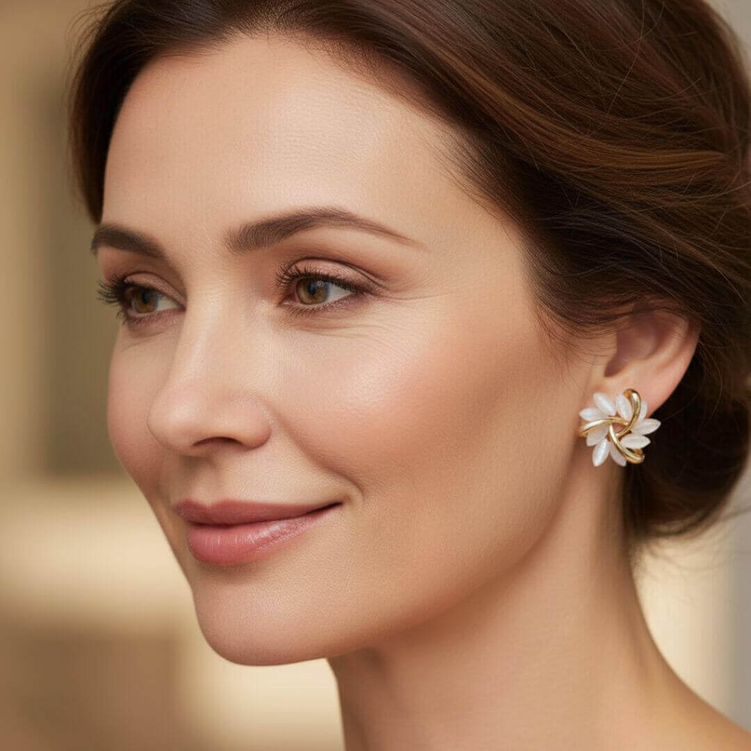 Floral Leaf Stud Twist Earrings