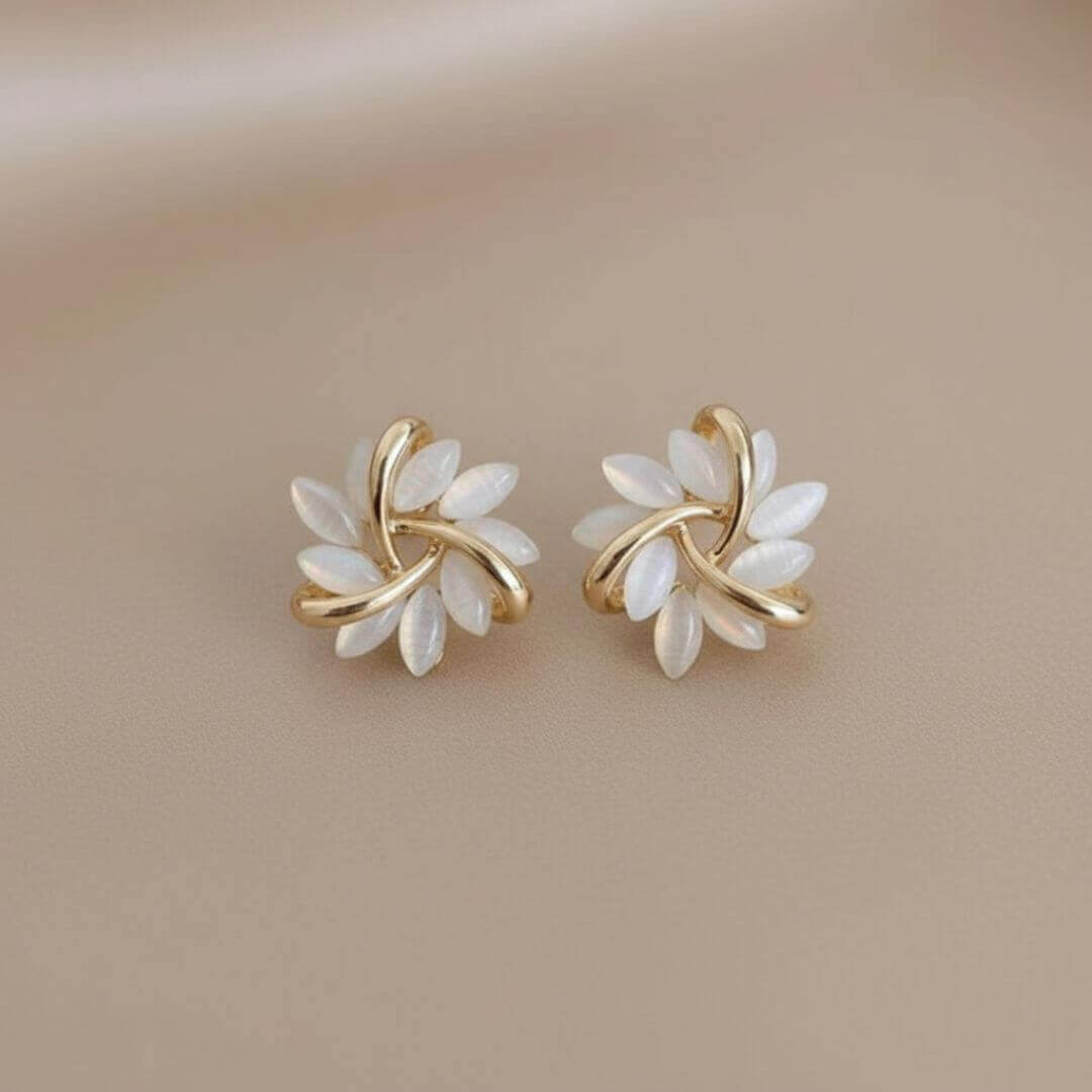 Floral Leaf Stud Twist Earrings