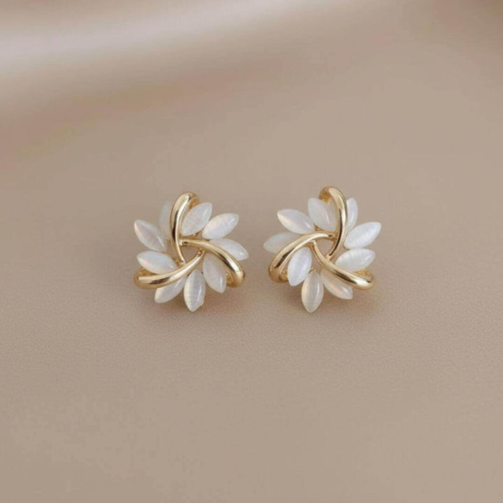Floral Leaf Stud Twist Earrings