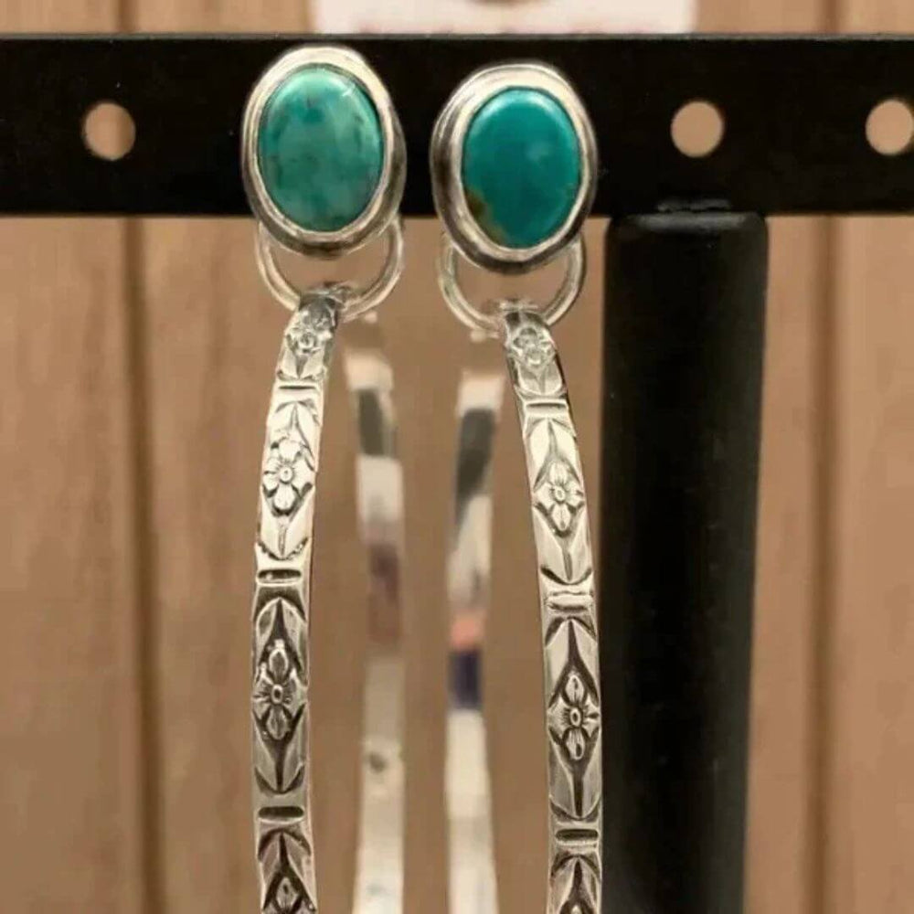 Vintage Silver Floral Hoop Earrings - Diane Jewelry