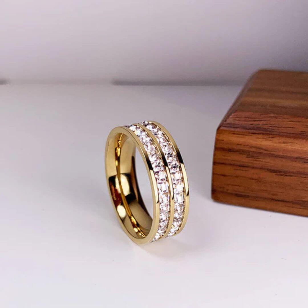 Silver Double Row Crystal Ring - Diane Jewelry
