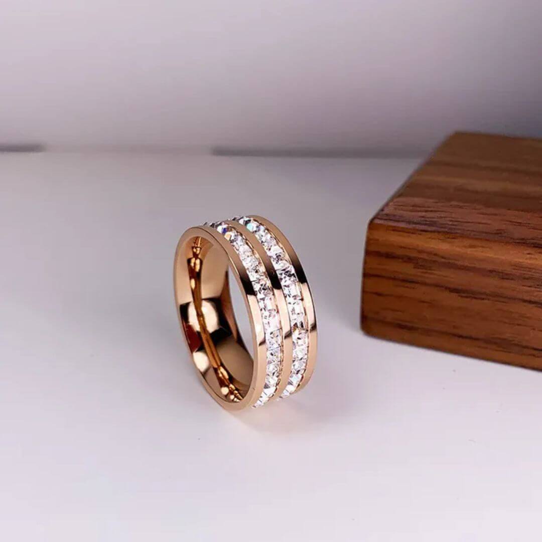 Silver Double Row Crystal Ring - Diane Jewelry