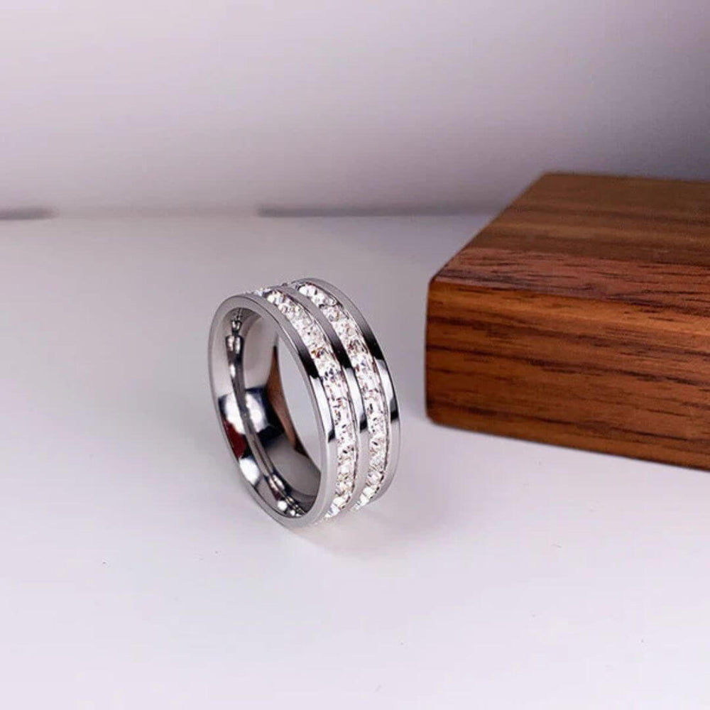 Silver Double Row Crystal Ring - Diane Jewelry