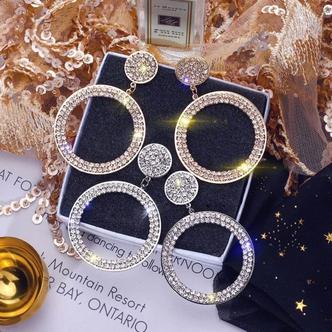 Sparkling Crystal Circle Drop Earrings - Diane Jewelry
