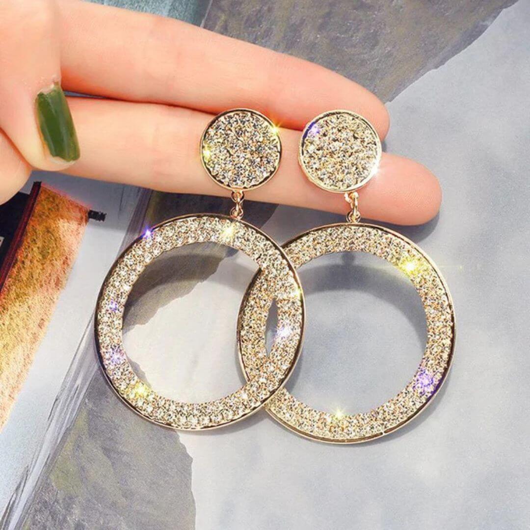 Sparkling Crystal Circle Drop Earrings - Diane Jewelry