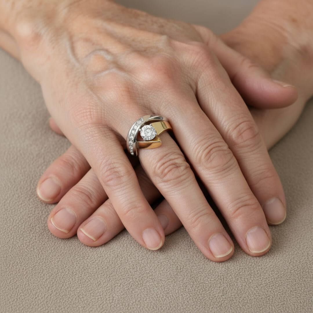 Gold Silver Swirl Diamond Ring