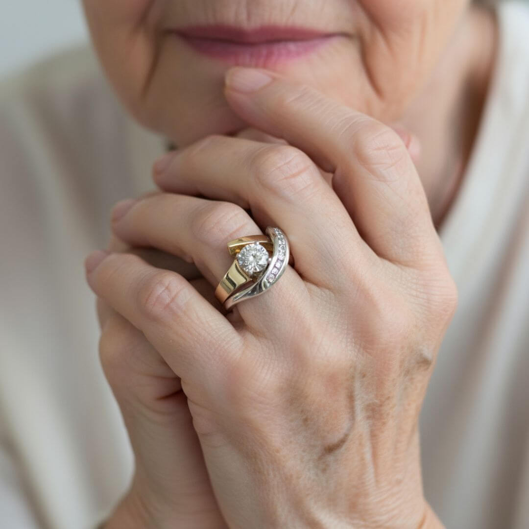Gold Silver Swirl Diamond Ring