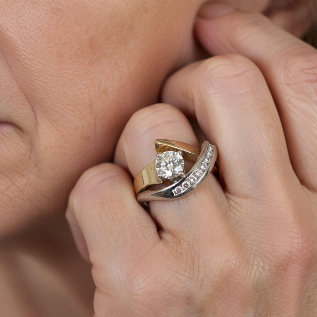 Gold Silver Swirl Diamond Ring