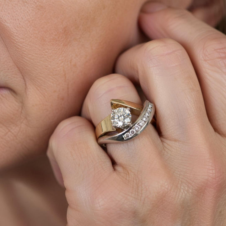 Gold Silver Swirl Diamond Ring