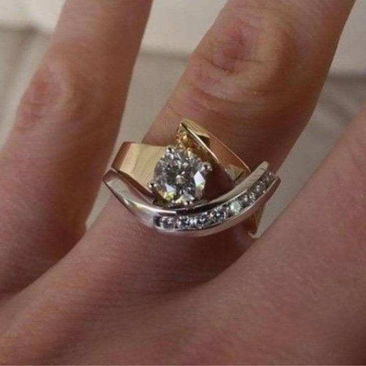 Gold Silver Swirl Diamond Ring