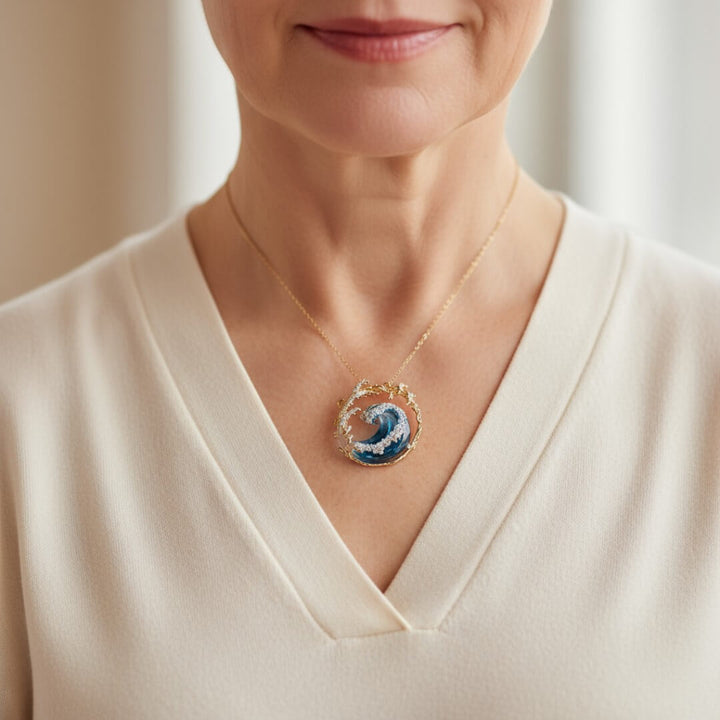 Ocean Wave Crystal Pendant Necklace