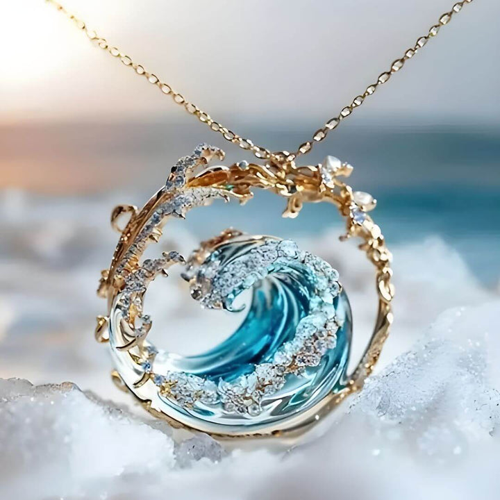 Ocean Wave Crystal Pendant Necklace