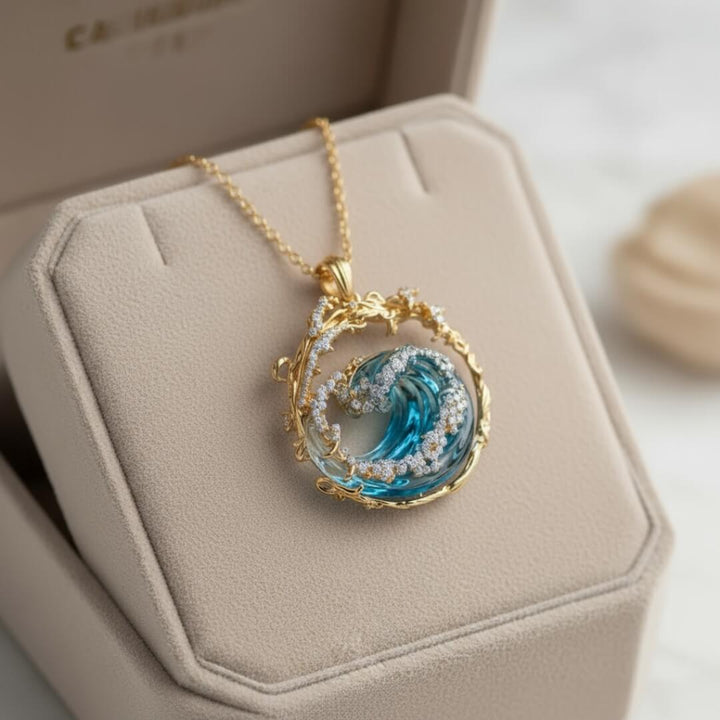 Ocean Wave Crystal Pendant Necklace