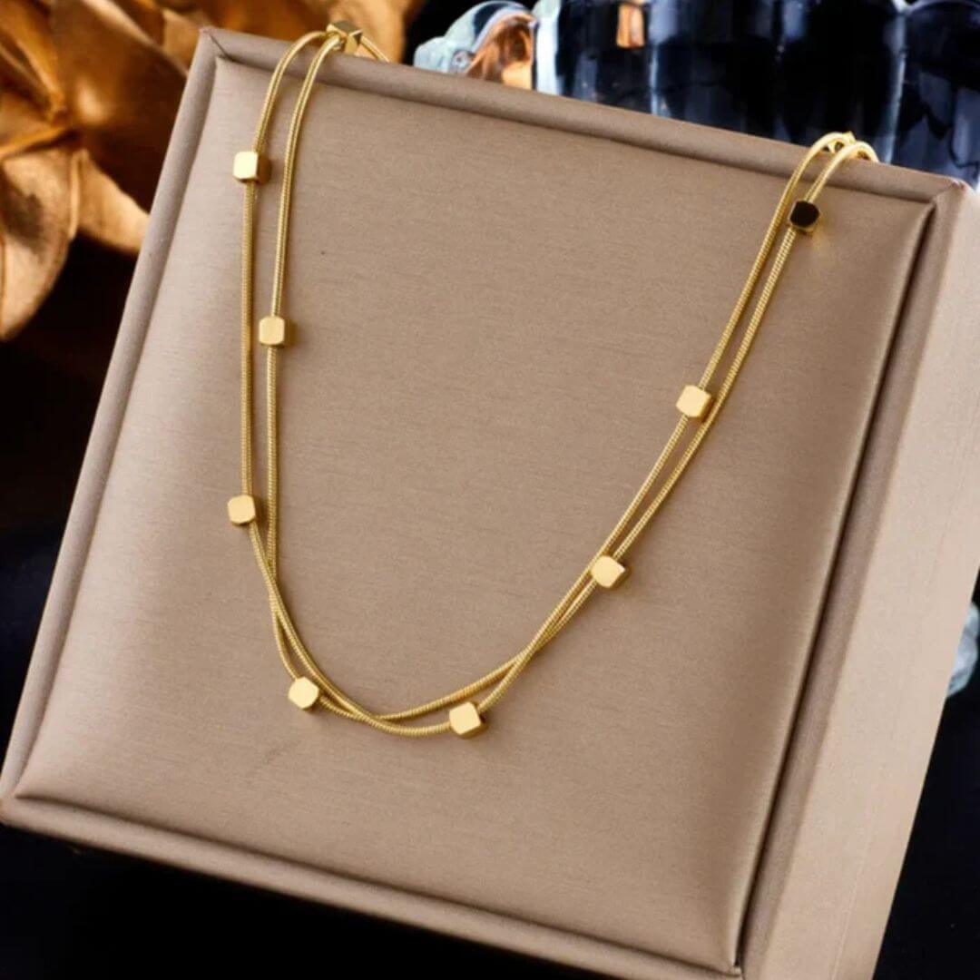 Gold Geometric Double Chain Necklace - Diane Jewelry