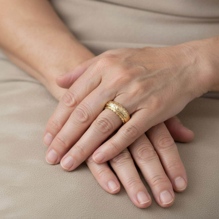 Gold Floral Engraved Band Ring