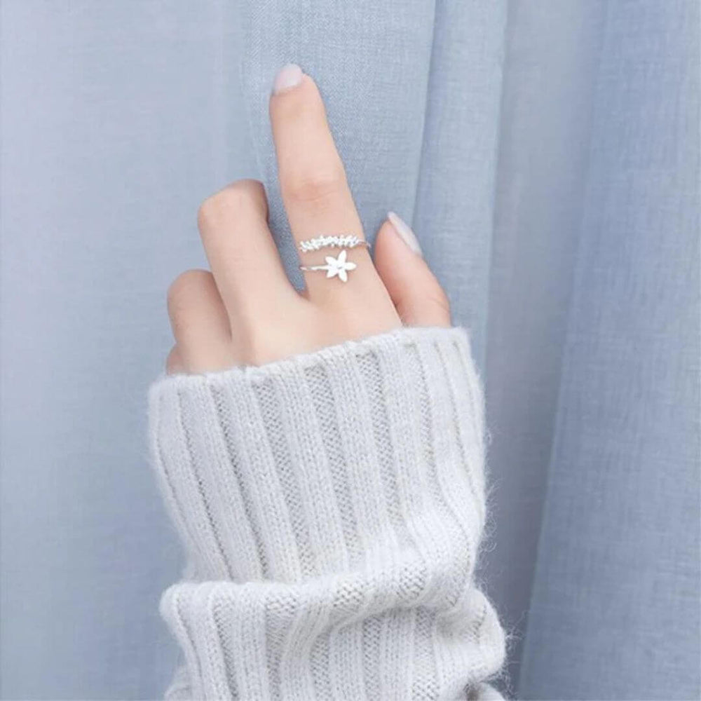 Adjustable Silver Floral Open Ring - Diane Jewelry