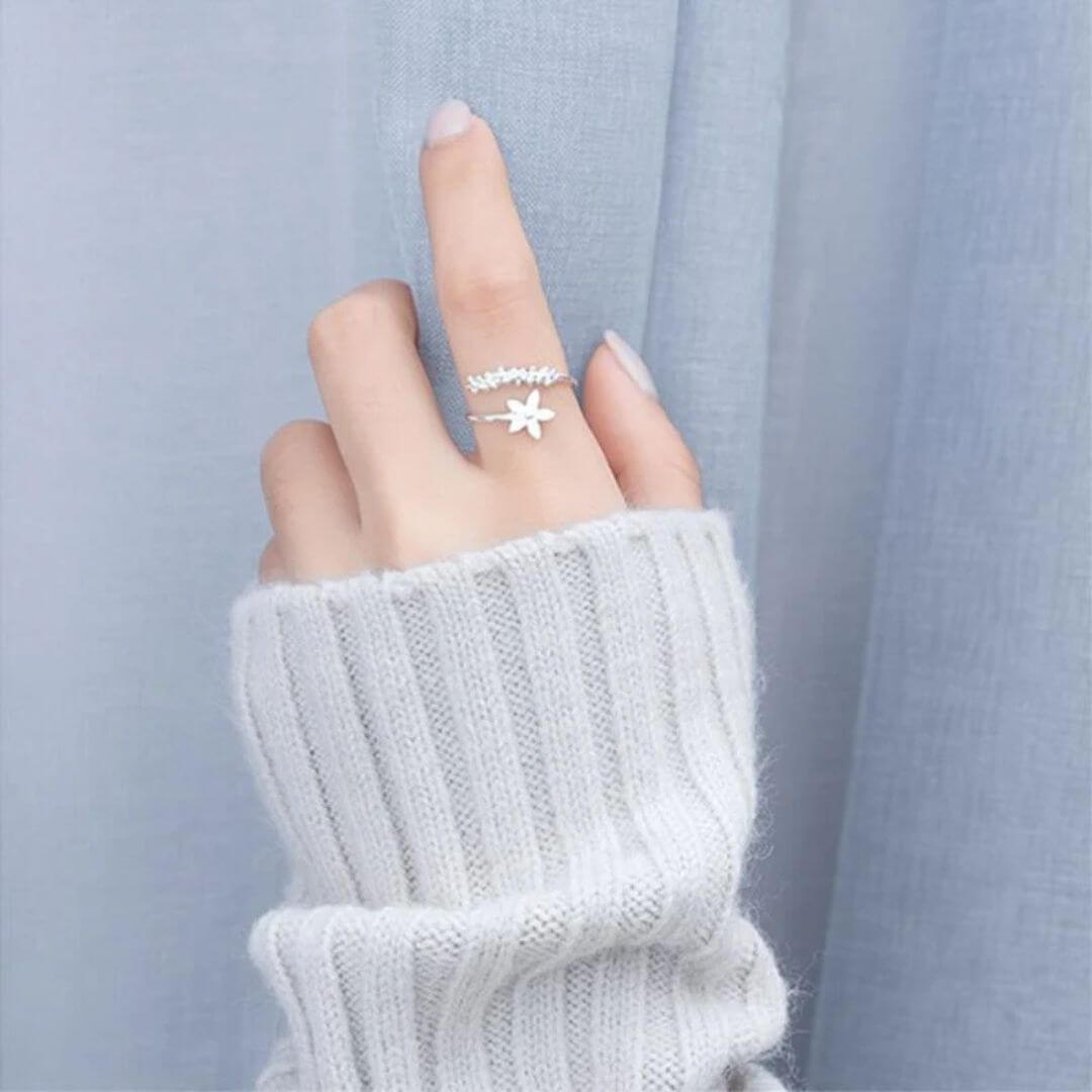 Adjustable Silver Floral Open Ring - Diane Jewelry