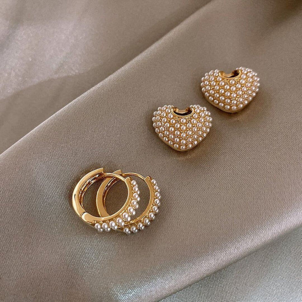 Pearl Gold Heart Hoop Earrings - Diane Jewelry