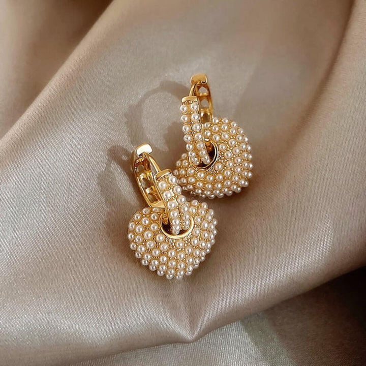 Pearl Gold Heart Hoop Earrings - Diane Jewelry