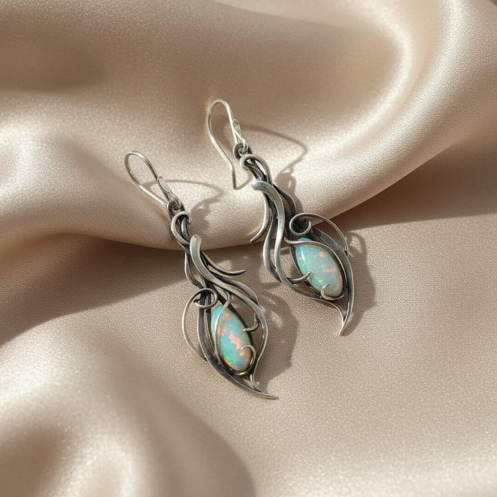 Silver Opal Art Nouveau Earrings