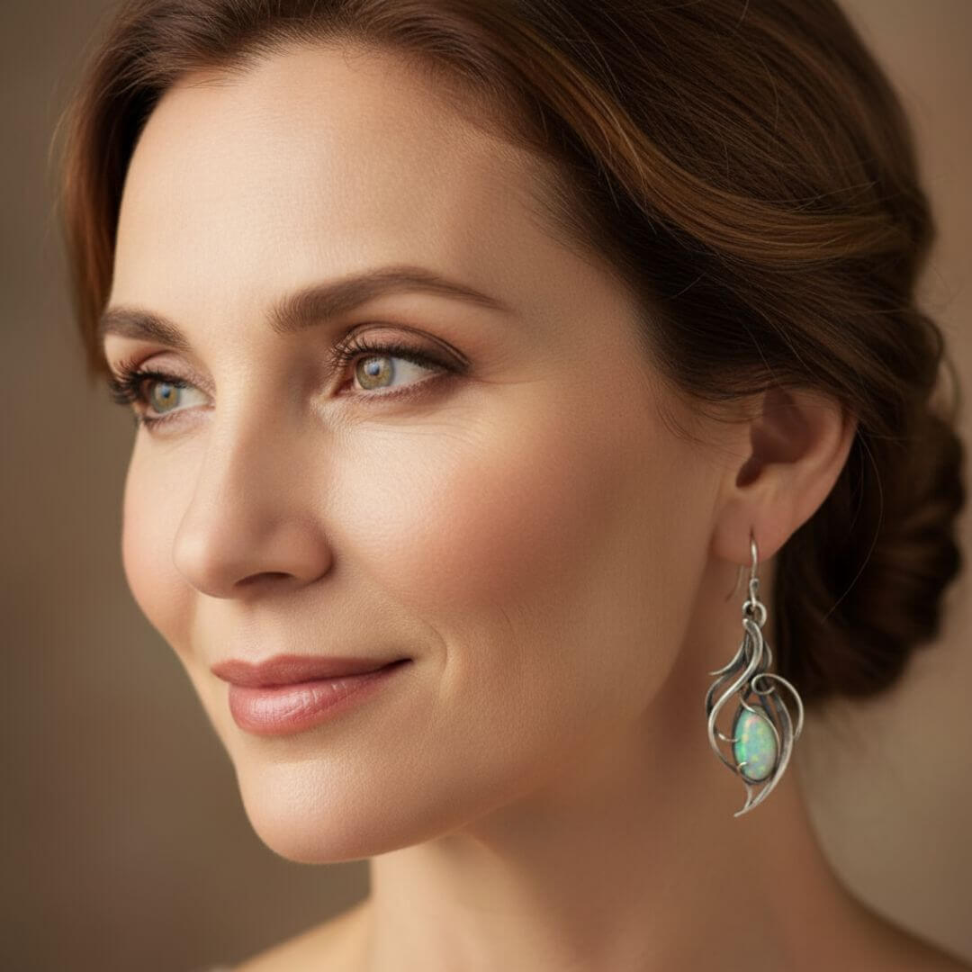 Silver Opal Art Nouveau Earrings