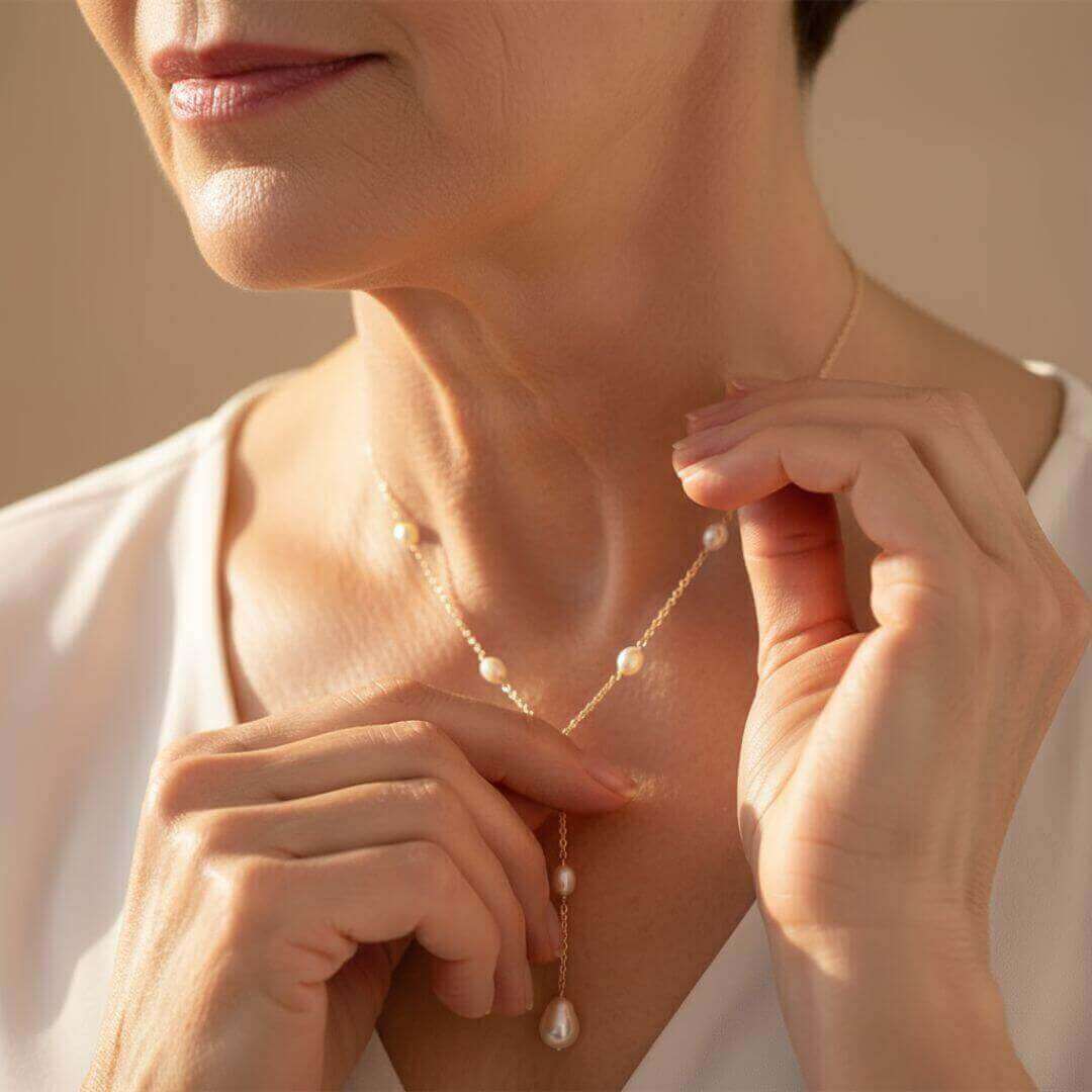 Delicate Gold Drop Pearl Necklace