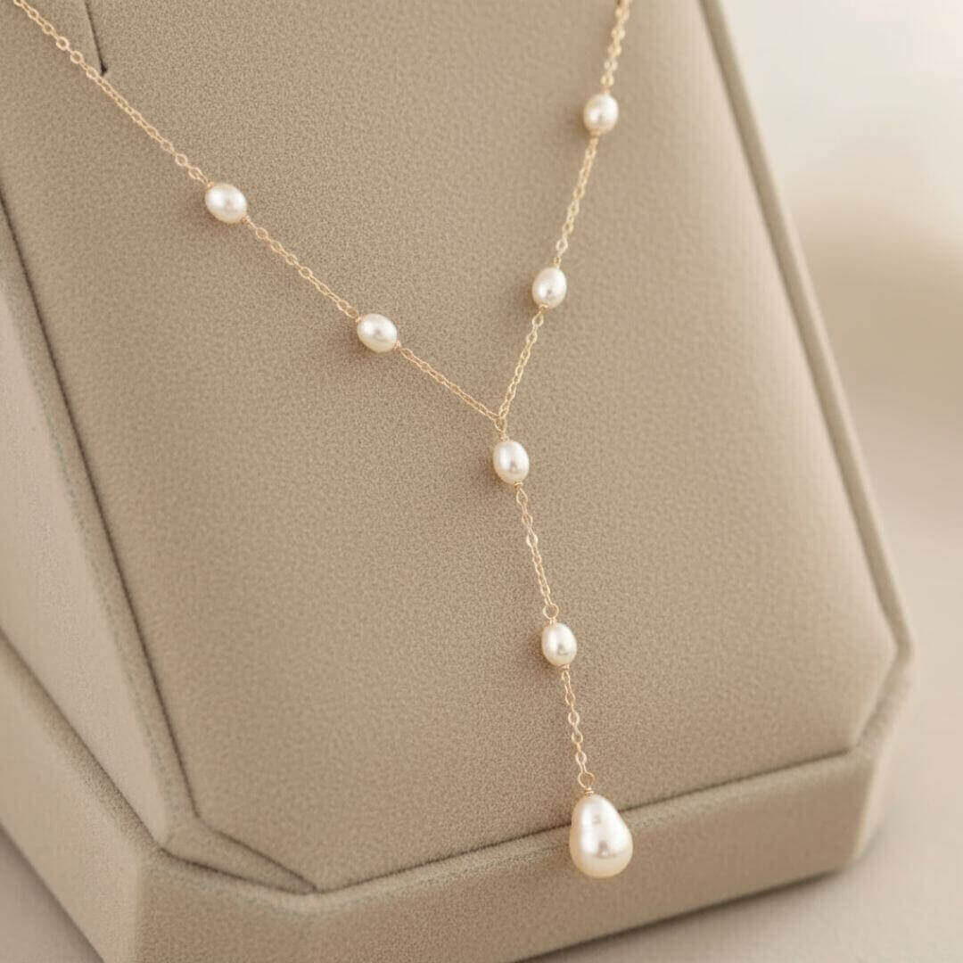 Delicate Gold Drop Pearl Necklace