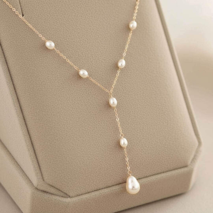 Delicate Gold Drop Pearl Necklace
