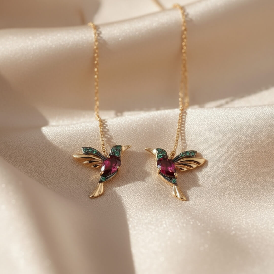 Hummingbird Threader Drop Earrings Gold