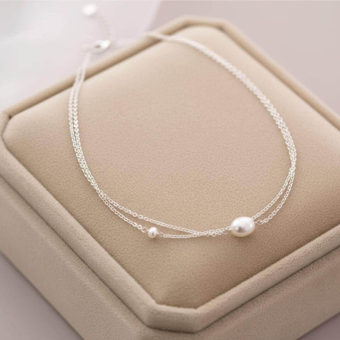 Layered Gold Dainty Pearl Necklace