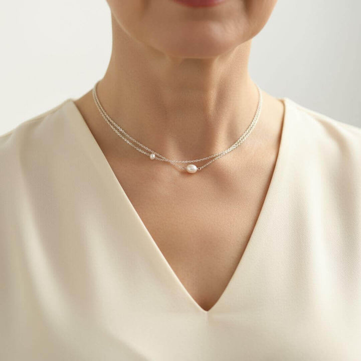 Layered Gold Dainty Pearl Necklace