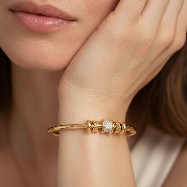 Gold Charm Beaded Cuff Bracelet