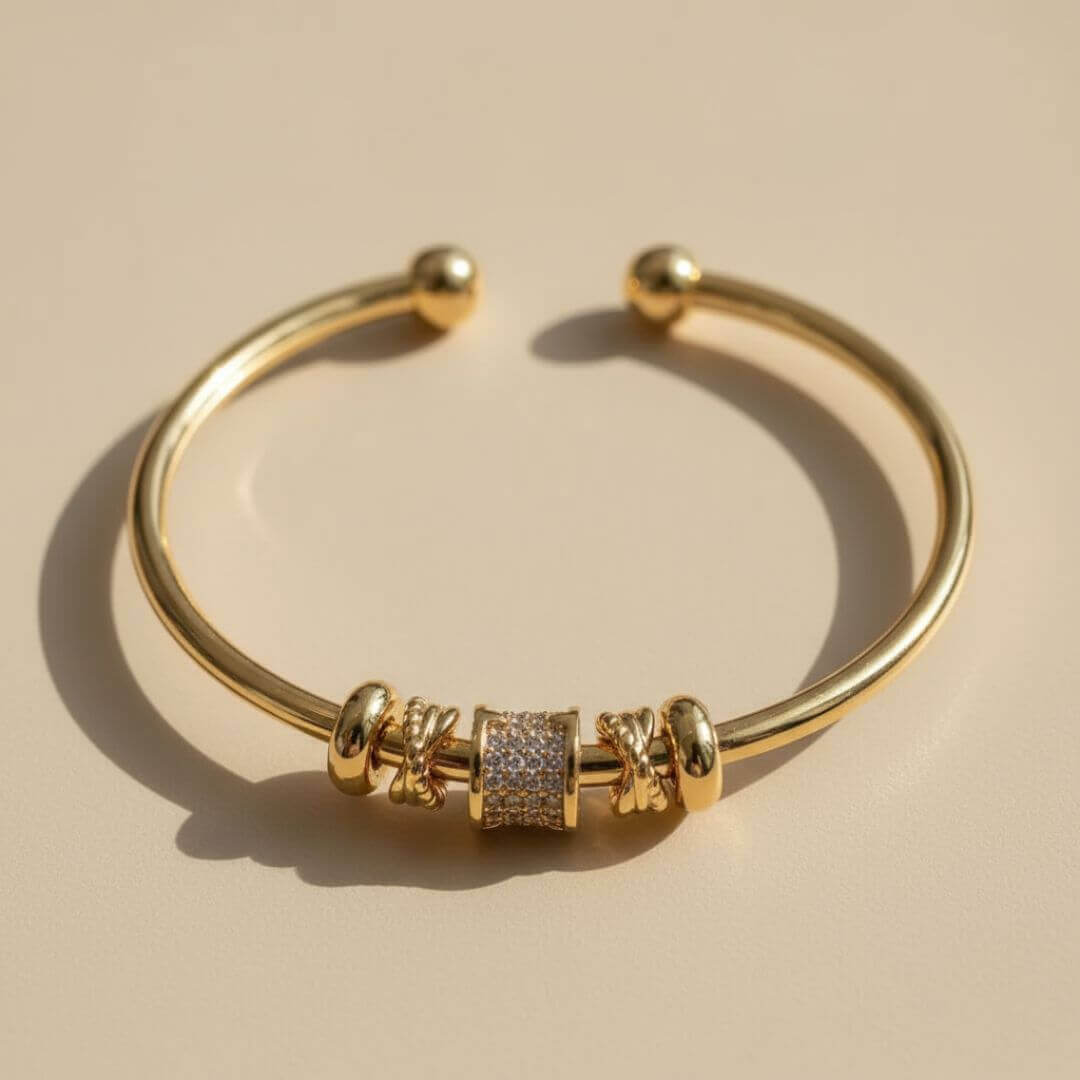 Gold Charm Beaded Cuff Bracelet