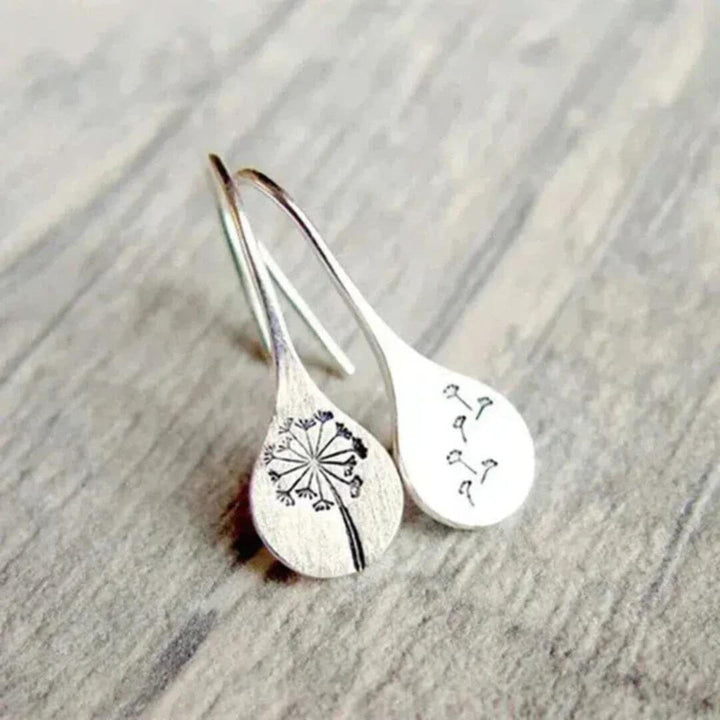 Silver Dandelion Drop Hook Earrings - Diane Jewelry