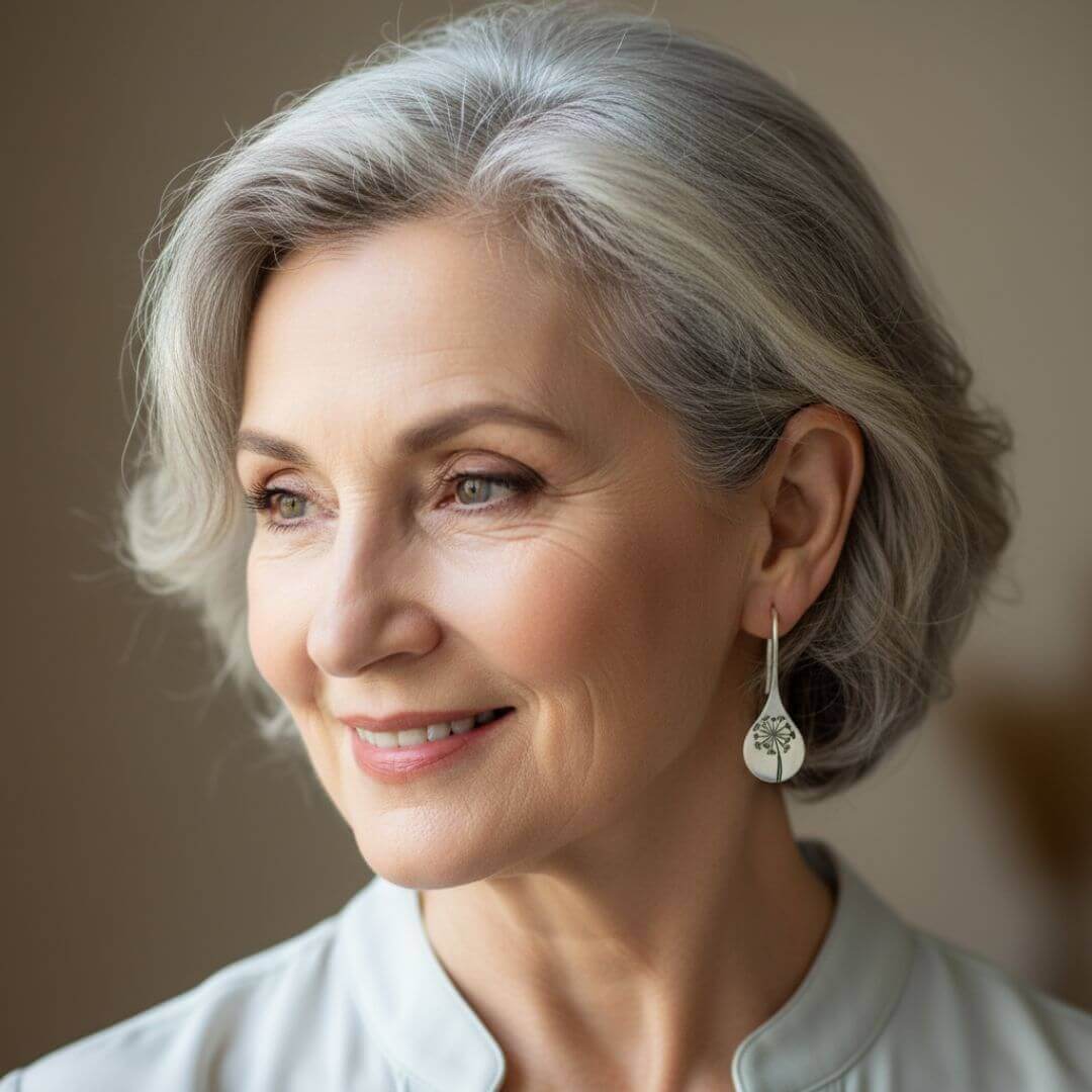 Silver Dandelion Drop Hook Earrings